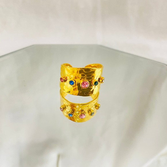 ANIYAH Neutral Irregular Color Rhinestone Band Gold Plated Open Ring - Picture 5 of 11